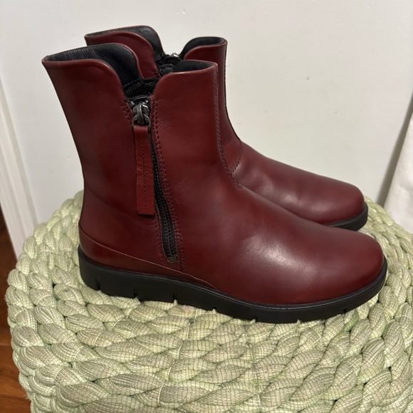 New ECCO Bella Dark Red Leather Combat Boots Size 5.5 - Picture 4 of 10
